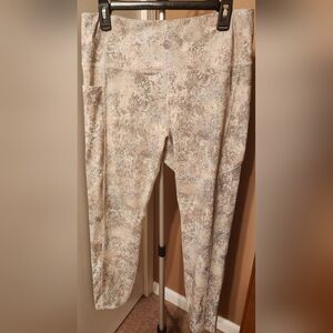 Apana Womens XL Athletic Leggings With Pockets; White, Pink, Grey, Gold Shimmer